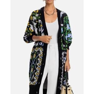 Farm Rio Floral Belted Button Cardigan Knit Sweater Multicolor Size XS No Belt E